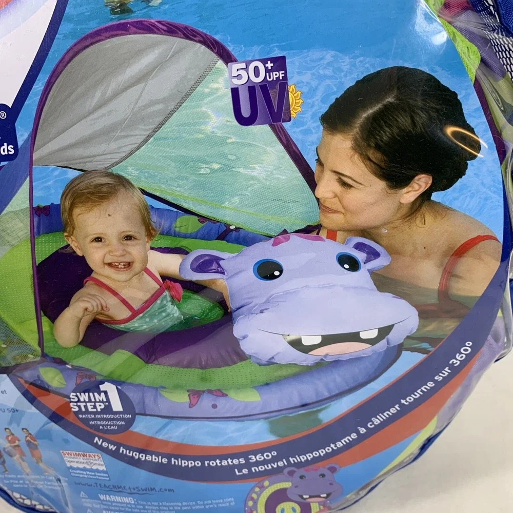 SwimWays Inflatable Baby Spring Pool Float Animal Friends‎ Huggable Hippo Canopy